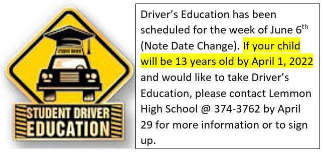 Must be 13 by April 1 to take Driver's Education