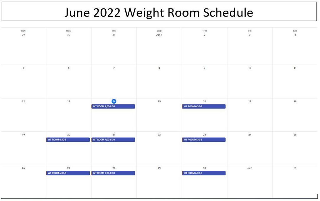 June 2022 Wt Room Schedule