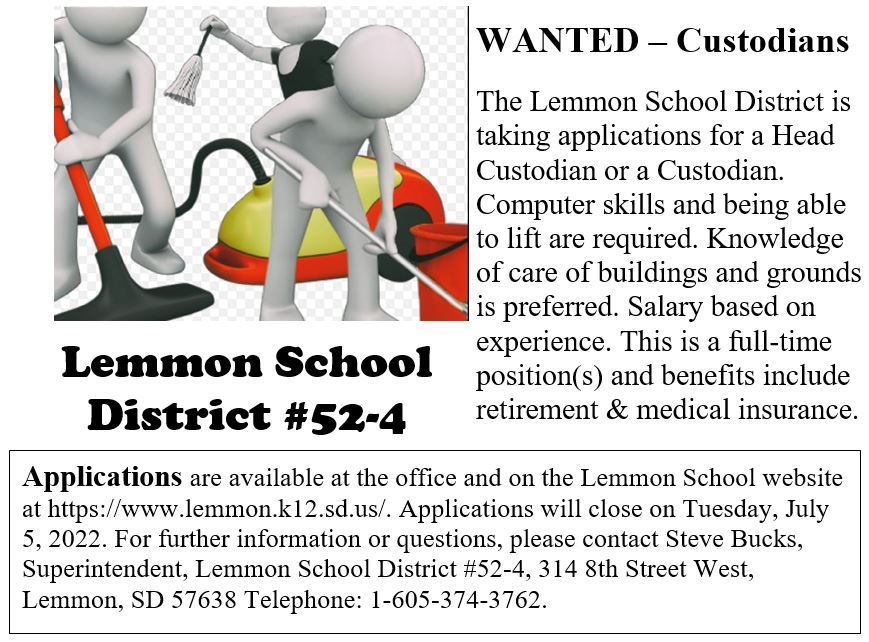 Custodial Position Open.  Applications close on July 5