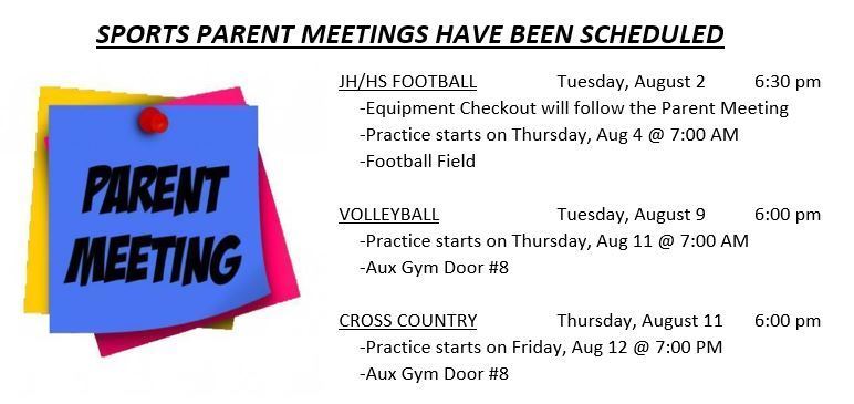 Sports Parent Meetings scheduled